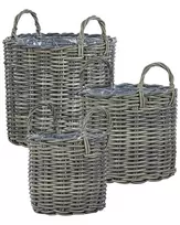 Trijų gėlių krepšelių rinkinys NIKITI 29/35/40 cm smėlio ir pilkos spalvos technorotangas