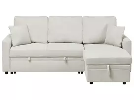 Išskleidžiamas kampas NASSJO Len syntetyczny, 3 vietų, šviesiai smėlio spalvos, kairinis