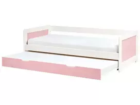 Ištraukiama lova iš pušies medienos GRAVELINES 90 x 200 cm, rožinė