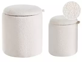 2 pufų su daiktadėže komplektas BEREA, boucle, kreminė balta