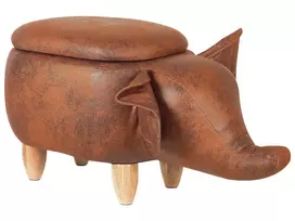Gyvūno formos pufas su daiktadėže ELEPHANT, dirbtinė oda, tamsiai rudas