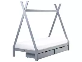 Vaikiška lova su stalčiais Tipi pušies medienos DEVAY 90 x 200 cm pilka