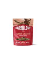 CARNILOVE Dog Jerky Turkey and Rabbit 100g skanėstai su kalakutiena ir triušiu suaugusiems šunims