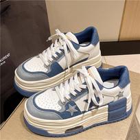 Casual Hong Kong style thick-soled heightening little white shoes for women's 2025 new spring senior students versatile canvas board shoes 35 džinsinio mėlyna spalva