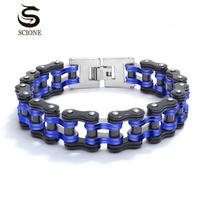 European & American Style Multiple Creative Bike Chain Jewelry Rock Hip-hop Style Men and Women Stainless Steel Bicycle Chain Bracelet 22cm mėlyna