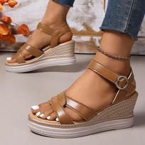 Fashion Luxury Women's Sandals 2025 Summer Wedges Thick Sole Sandals Women Ankle Buckle Platform Shoes Woman Plus Size 35-43 High Heeled 43 tamsiai ruda spalva
