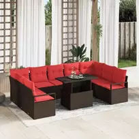 Sodo Sofų Rinkinys 10 pcs Ruda ir raudona Poli ratanas