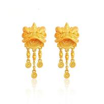 Women's 24K Gold (AU999) Lion Dance Tassel Earrings | Openwork Lion Pattern, Micro-diamond Glow with Magnetic Closure auksas
