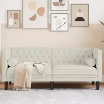 Dvivietė chesterfield sofa su pagalvėlėmis, kreminė, aksomas