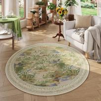 Gėlių botaninis raštas apvalus kilimas menas žali augalai raštas kilimas minkštas neslystantis namų dekoras kilimėlis svetainei miegamajam virtuvei 60cmx60cm gray