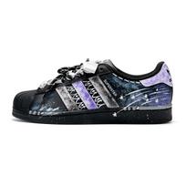 Adidas Originals Superstar 2 Sword Star Leather Abrasion Resistant Low top Skateboard Shoes Unisex Black Purple JI0079(Team516-) 41⅓