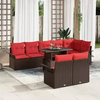 Sodo Sofų Rinkinys su pagalve 9 pcs Ruda Poli ratanas