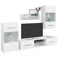 5 dalių televizoriaus spintelės su LED apšvietimu, matinės baltos spalvos, inžinerinė mediena