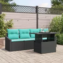 Sodo Sofų Rinkinys 5 pcs Juoda ir mėlyna Poli ratanas