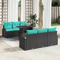 Sodo Sofų Rinkinys su pagalve 7 pcs Juoda Poli ratanas