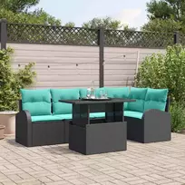Sodo Sofų Rinkinys su pagalve 6 pcs Juoda Poli ratanas