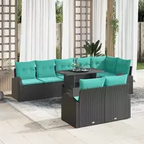 Sodo Sofų Rinkinys su saugykla 9 pcs Juoda Poli ratanas