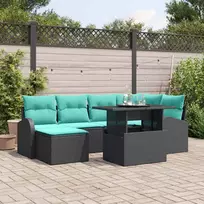 Sodo Sofų Rinkinys su saugykla 7 pcs Juoda Poli ratanas