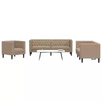 Chesterfield sofų komplektas, 3 dalių, kapučino, dirbtinė oda