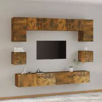 TV spintelių komplektas, 8 dalių, dūminio ąžuolo, mediena