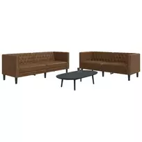 Chesterfield sofų komplektas, 2 dalių, rudas, dirbtinė oda