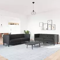 Svetainės sofa 2 pcs Juoda 194 x 74,5 x 70,5 cm Dirbtinė oda