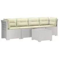 4 vietų sodo sofa su pagalvėmis pintinės išvaizdos PP Balta