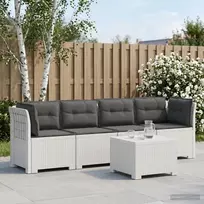 4 vietų sodo sofa su pagalvėmis pintinės išvaizdos PP Balta