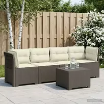 4 vietų sodo sofa su pagalvėmis pintinės išvaizdos PP