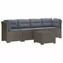 4 vietų sodo sofa su pagalvėmis pintinės išvaizdos PP