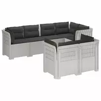 7-Vietis Sodo Sofa su Pagalvėlėmis Ratanas PP Balta