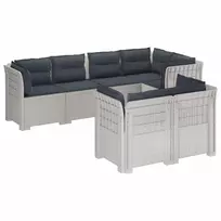 7-Vietis Sodo Sofa su Pagalvėlėmis Ratanas PP Balta