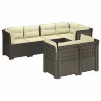 7-Vietis Sodo Sofa su Pagalvėlėmis Ratanas PP Šviesiai pilka