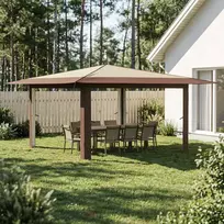 Gazebo be šoninės sienos 4 x 4 m Kremas ir rudas