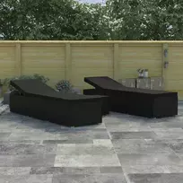 Sodo gultai su pagalve 3 pcs Juoda Poli ratanas