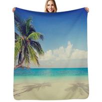 palm tree by the calm beach Throw Blanket Decorative Soft Throw Blanket for Couch Sofa Size: 75*100cm, Weight: 230 GSM