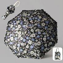 Loop Buckle Handle Triple Fold Flower Sunny Umbrella Portable Sun Umbrella  Sunshade juoda