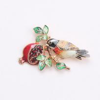Lovely Bird And Pomegranate Brooches For Women Unisex Beautiful Animal Fruits Flower Party Casual Brooch Pins Gifts