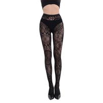 Black Sun Flower Sexy Girls Fishnet Stockings Flower Printed Jacquard Lace Hollow Tights Gothic Punk Pantyhose Womens Stockings