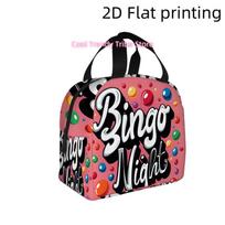 1pc,  Vibrant 'Bingo Night' Lettering with Fun Bubbles on a Pink Backdrop  Printed Insulated Cooler Bag - Reusable Portable Hot One Size