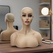 Mannequin Head with Shoulders PVC Hairpiece Display LifeSize Realistic Bust for