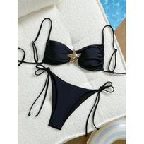 Sexy Solid Color Bikini Set Two Piece Swimsuit Pure Color Quick Dry Backless High Elasticity Nylon Fabric for Swimming And Wa... S juoda