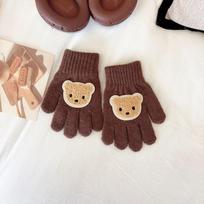 Knitted Material Kids Winter Gloves Full Finger Design Cartoon Bear Gloves  For Boys kava