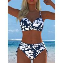 European and American Print Split Two-piece Swimsuit Bikini Flower Series Sexy Beach S
