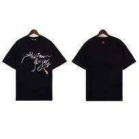 24S cross-border European and American trendy brand palm angel smoke letter flame printing short-sleeved t-shirt men's and women's high street S juoda