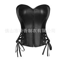 Women Black Bow Tie Lace Up Zip Waist Cinching Tight Corset Shapewear Top S juoda