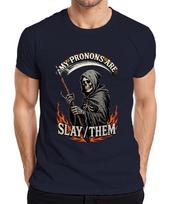 My Pronouns Are Slay Them Grim Reaper Skeleton Rainbow Pride Unisexs Tshirt S