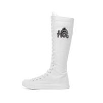 Fashion women's boots long tube women's shoes front lace-up side zipper hot diamond canvas shoes trend long Size 34 flat heel