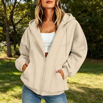 Women's Casual Zip Up Hoodie with Pockets for Everyday Wear L smėlis