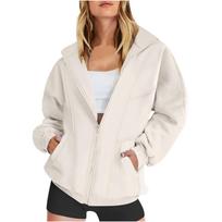 Women's Casual Zip Up Hoodie Long Sleeve Loose Fit Color Sweatshirt L smėlis